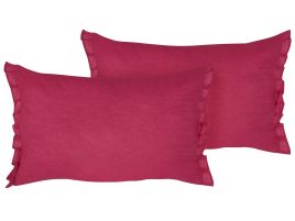 Set of 2 Linen Cushions 30x45cm Red