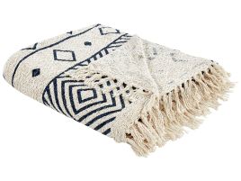 Cotton Blanket 150 x 200 cm Beige and Navy Blue NAJUY