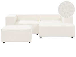 Left Hand 2 Seater Modular Boucle Corner Sofa with Ottoman White APRICA