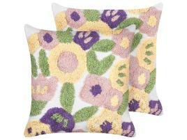 Set of 2 Tufted Cotton Cushions 45x45cm Multicolour