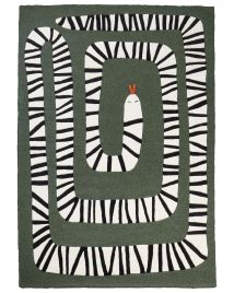 Wool Area Rug Snake Motif 160x230cm Green