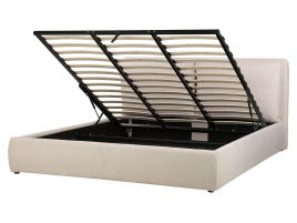 Fabric EU Super King Size Ottoman Bed Light Beige BAJONNA