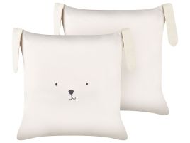 2 Cotton Kids Cushions with Bunny Motif 45x45cm Light Beige