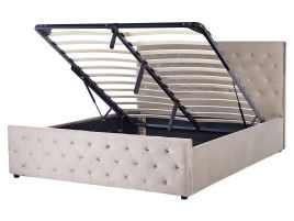 Velvet EU King Size Ottoman Bed Taupe AMIENS