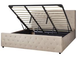 Velvet EU Super King Size Ottoman Bed Taupe AMIENS