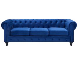 3 Seater Velvet Fabric Sofa Navy Blue CHESTERFIELD