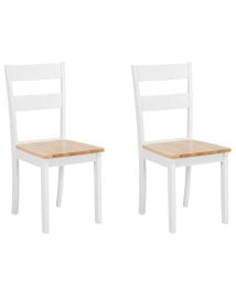 Set of 2 Wooden Dining Chairs White and Light Wood GEORGIA