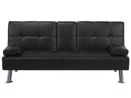 Faux Leather Sofa Bed Black ROXEN