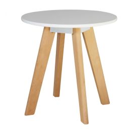 Lynton Round Matt Gloss Finish Lamp Table with Solid Beech Legs - White