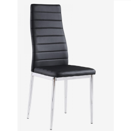 Telluride Elegance Collection Set of 6 Leather Dining Chairs with Chrome Legs - Black