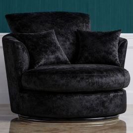 VELOURA Crush Velvet Swivel Chair - Black