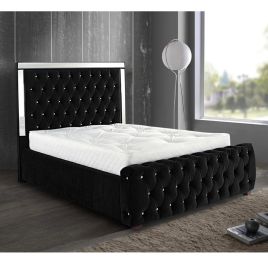 Elegance Plush Velvet Mirrored Bed - Black in 5 Sizes