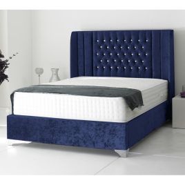 Alexis Plush Velvet Bed - Blue in 5 Sizes