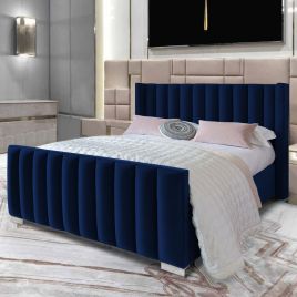 Melina Plush Velvet Bed - Blue in 5 Sizes
