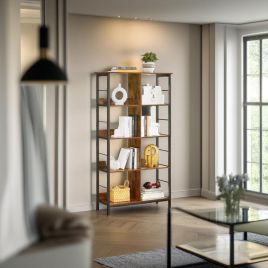 ZEPHRON Bookcase 4-Tier Ladder Display Shelf - Rustic Brown and Black