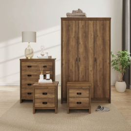 Wardrobe Set - BELONA 3 Door Bedroom Set 4 Piece Knotty Oak 109.8cm