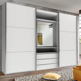 BRAN 2 Door Mirrored Sliding Wardrobe with 3 Drawers White - 300cm