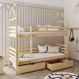 Lawrence Pax Wooden Bunk Bed with Storage and Foam Mattress - Pine