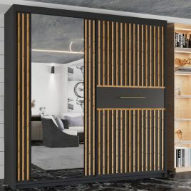 Sliding Wardrobe - CAITLIN 2 Door Mirrored Wardrobe Black 150cm