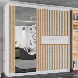 Sliding Wardrobe - CAITLIN 2 Door Mirrored Wardrobe White 203cm