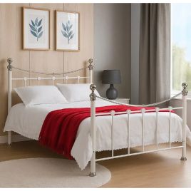 Cambridge Elegant Chrome Metal Bed Frame - 5ft Kingsize - White