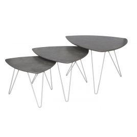 Helston Stone 3 Nest of Tables with White Metal Legs