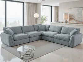 CARVELLO Fabric 5 Seater L Shaped Corner Sofa - Grey