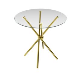 CASORA Round Dining Table with Gold Legs - Clear