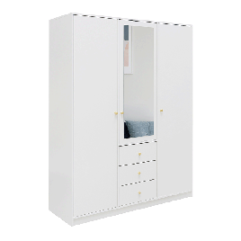 ELVIRO 3 Door Mirrored Wardrobe with 3 Drawers White - 149cm
