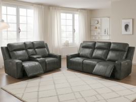 CALVIRO Leather 3 and 2 Seater Electric Recliner Sofa Set - Grey