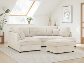 BEXON Boucle Fabric 5 Seater U Shaped Corner Sofa - Beige