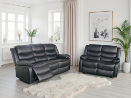 ASHBYNE Faux Leather 3 and 2 Seater Manual Recliner Sofa Set - Black