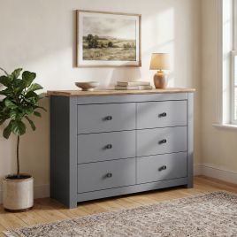 MILANA Grey Chest of Drawers - Large-sized, Double, 6 Drawers