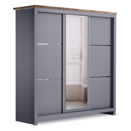 MILANA II 3 Door Mirrored Sliding Wardrobe Grey - 180cm