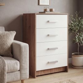 RUSI Oak Finish Chest of Drawers - Medium-sized, 4 Drawers, Narrow