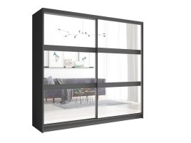 Sliding Wardrobe - FINORIA 2 Door Mirrored Wardrobe Graphite 230cm