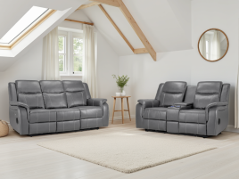 TECHLUXE Faux Leather 3 and 2 Seater Electric Recliner Sofa Set - Grey
