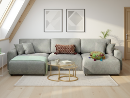 MORVATO Fabric 3 Seater U Shaped Corner Sofa - Grey
