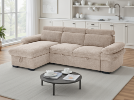 CAVENTO Fabric 3 Seater L Shaped Corner Sofabed - Beige, Universal Facing
