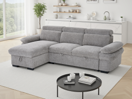 CAVENTO Fabric 3 Seater L Shaped Corner Sofabed - Grey, Universal Facing