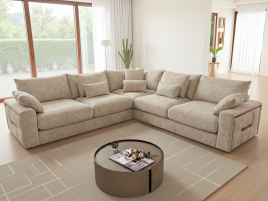 IVERNI Fabric 5 Seater L Shaped Corner Sofa - Beige
