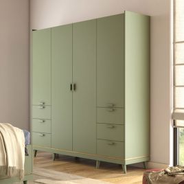 RAVEN 4 Door Wardrobe with 6 Drawers Green - 190cm