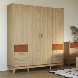RAVEN 4 Door Wardrobe with 6 Drawers Oak - 190cm