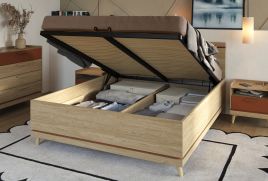 NORA EU King Size Wooden Ottoman Storage Bedframe - Light Oak