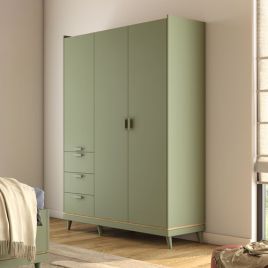 RAVEN 3 Door Wardrobe with 3 Drawers Green - 144cm