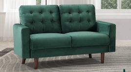 2 Seater Sofa - VAREZZO Fabric Sofa with Wooden Legs - Green