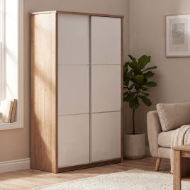 RUSI 2 Door Sliding Wardrobe Oak with White - 120cm