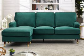 VELARO Velvet 3 Seater Reversible Corner Sofa - Green
