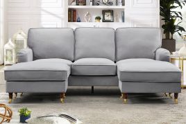 VELARO Velvet 5 Seater U-Shaped Corner Sofa- Grey