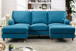VELARO Velvet 5 Seater U-Shaped Corner Sofa- Teal